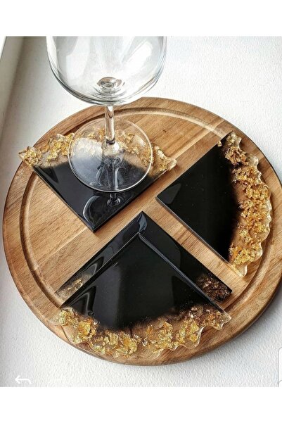 Sultan Tasarım مجموعة من 4 قواعد أكواب إيبوكسي بأوراق ذهبية