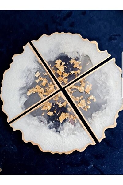 Sultan Tasarım طقم قواعد أكواب إيبوكسي من سلطان جولد ليف، 4 قطع