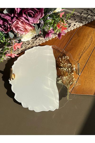 Sultan Tasarım Real Dried Flower Round Wavy Patterned Promise Engagement Groom Epoxy Tray for Two - 26 Cm