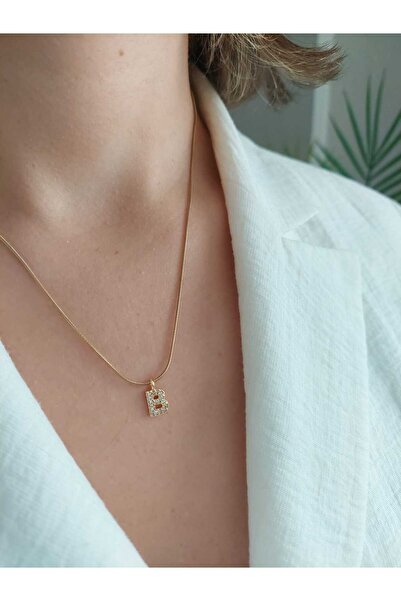 LUCKY ACCESSORIES Çelik Minimalist Zirkon Harf Kolye - B Harfi -kişiye Özel H...