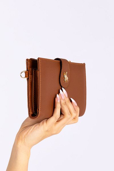 Getcho David Jones Jonna Women's Tan Chain Strap Cover Zipper Long Wallet Multi-Eye Handheld Wallet