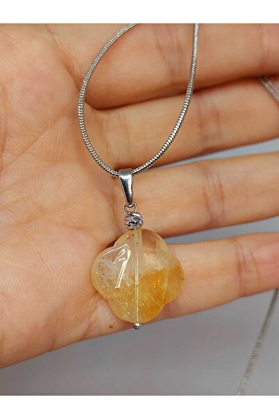 Yasamtohumu Sitrin Taşı Kolye Ucu Yonca Temalı Zincirli (49820)