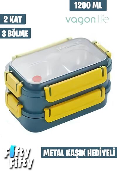 Vagonlife 1200 ML Stainless Steel-Metal Lunch Box - Two Layers, Three Compartments - FFLBOX2215