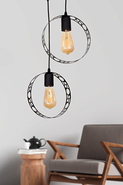 Patterned Circle 2-Piece Black Chandelier