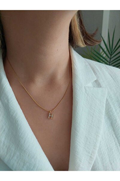 LUCKY ACCESSORIES Çelik zirkon Taşlı Harf Kolye H Harfi