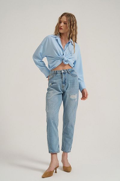 Quzu Pantaloni de denim cu detaliu rupti Ice Blue