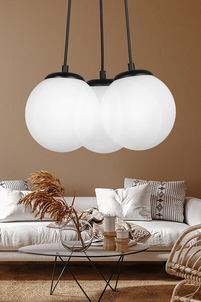 Begüsa Malta 3.lü Avize Siyah Beyaz Cam