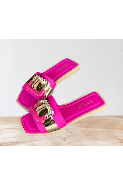 MODA γυναικείες casual παντόφλες με πολύχρωμη αγκράφα και ελαφριά σόλα