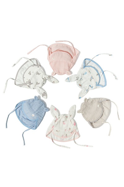 DEUX LAPINS 100% Cotton Endless Blue Muslin Baby Boy Hat with Neck Protection