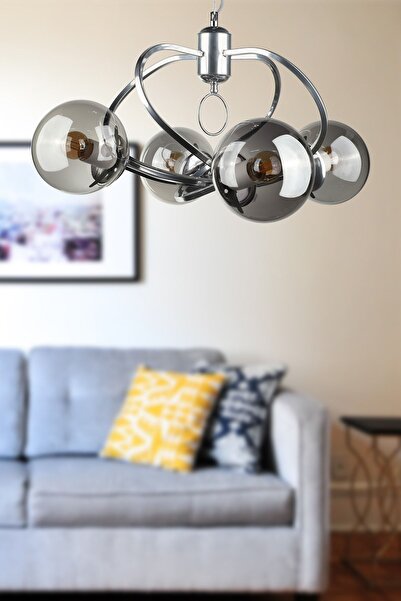 Begüsa Büklüm 4.lü Avize Krom Füme Cam