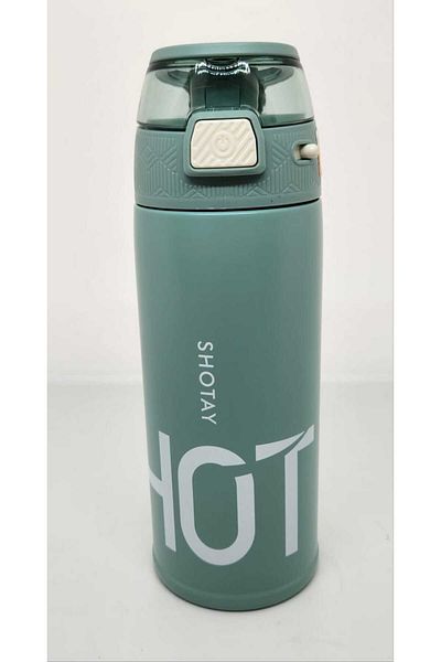 Shotay ST-8137 قارورة ترمس خضراء باستيل 530 مل - غطاء شفاف