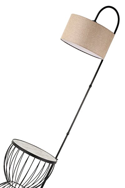 Begüsa Venezia Sehpa Lambader Siyah Mermer Ahşap Hasır Şapka