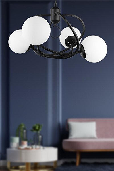 Begüsa Büklüm 4.lü Avize Siyah Beyaz Cam