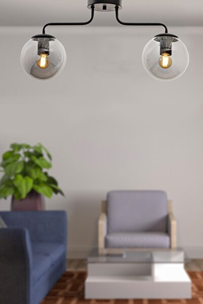 Begüsa Yağmur 2.li Siyah-füme Camlı Avize