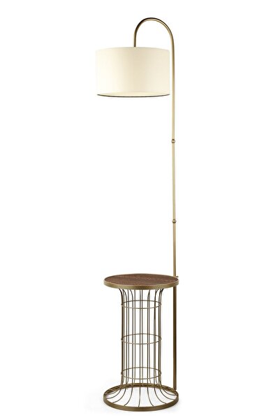 Begüsa Cemre Sehpa Lambader Eskitme Ceviz Ahşap Krem Şapka