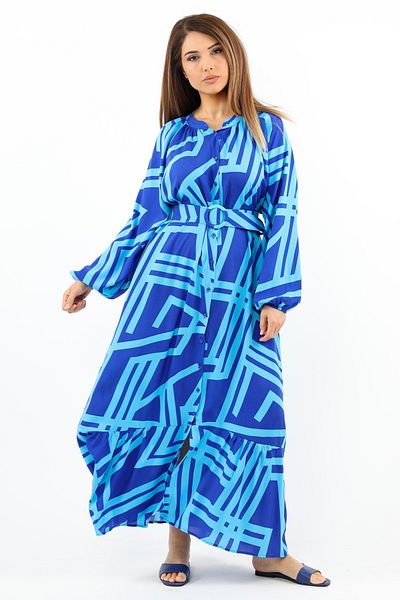 Ritnice Prive Women's - 100% Viscose Summer Dress with Turquoise Belt