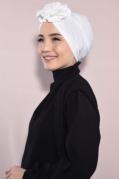 Tek Tesettür Giyim Rose Drawstring Double-Sided Ready Bone Ecru - Ecru