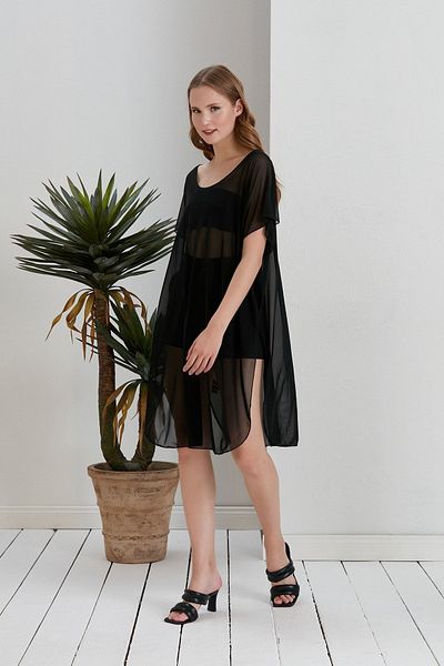 Space Fashion Black Transparent Tulle - Long Sea Outlet Pareo