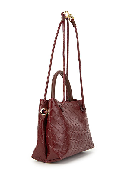 minebag Claret Red Victoria Women's Shoulder Bag - Diamond Patterned Faux Leather