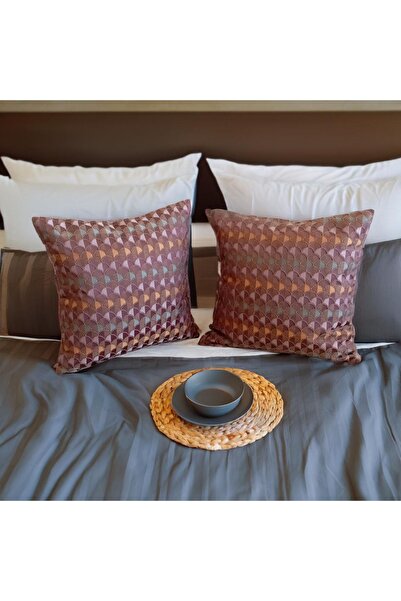 TheBohoHomeDecor Premium Klasik - Mor İstiridye Desen Dekoratif 2`li Kırlent ...