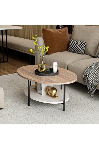 Minar Elis Metal Ayaklı Orta Sehpa - Kaman/beyaz