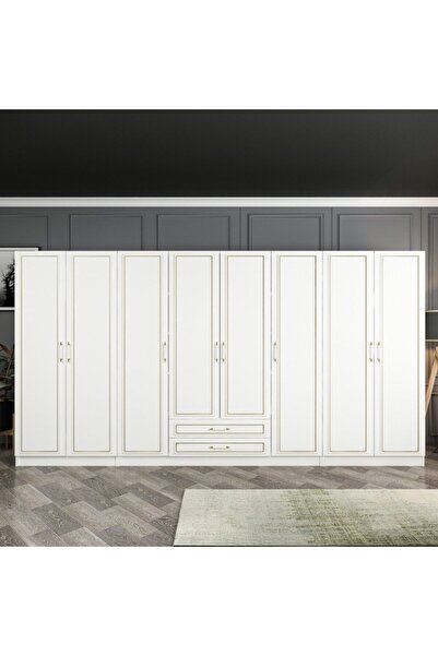 Minar Kale Gold 8 Kapak 2 Çekmece Dolap - Beyaz 210cm