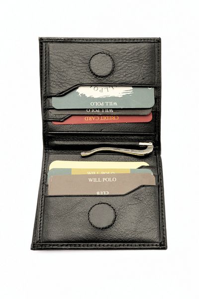 willpolo Модел 655 от естествена кожа - Портфейл с компресия за монети, устройство, щипки и магнит