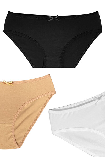 ALYA UNDERWEAR Fete - Slip din stofă de bumbac Garson Pachet 3. (1 BUC. ALB, 1 BUC. NEGRU, 1 BUC. PIELE)