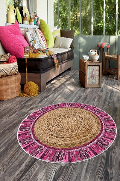 West Home Dijital Baskı Yıkanabilir Kaymaz Taban Yuvarlak Dekoratif Halı