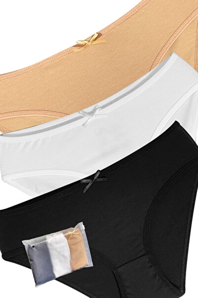 ALYA UNDERWEAR Fete - Slip din stofă de bumbac Garson Pachet 3. (1 BUC. ALB, 1 BUC. NEGRU, 1 BUC. PIELE)