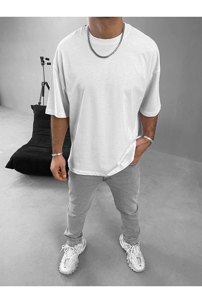 King Brothers Λευκό μονόχρωμο μπλουζάκι Oversize - Χοντρό ύφασμα