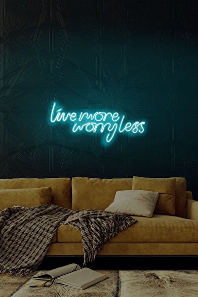 neon graph Mavi Live More Worry Less Neongraph Neon Led Duvar Yazısı Dekorati...