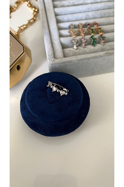 SU PERİSİ TAKI BİJUTERİ Vip Seri Gümüş Kalpli Zirkon Taşlı Kıkırdak Küpe(Earcuff)