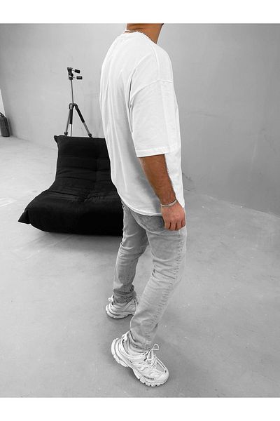 King Brothers Λευκό μονόχρωμο μπλουζάκι Oversize - Χοντρό ύφασμα