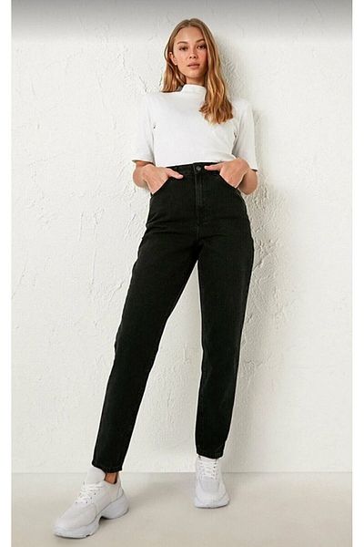 MAKRAS EXCLUSIVE Julia 90's Black Super High Waist Lycra Mom Jeans Jeans