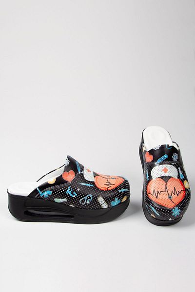 SABOTERLİK Heart Pattern Air Sole Wedge Heels Orthopedic Hospital Nurse Γυναικείες παντόφλες Sabo Μαύρες