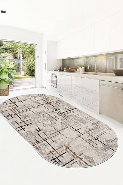 Confidence Home Makinede Yıkanabilir Kaymaz Taban Leke Tutmaz Bej Oval Mutfak...