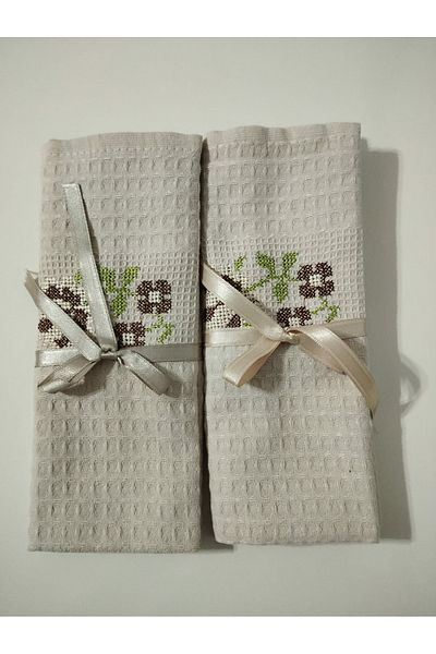HMZ 40x60 Cross Stitch Embroidered 2-Piece Drying Cloth - Kitchen Towel