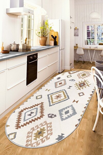 Confidence Home Dijital Baskı Yıkanabilir Kaymaz Taban Leke Tutmaz Oval Mutfa...