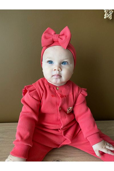 Minizade Camisole 100% Cotton Long Sleeve Seasonal Baby Girl Jumpsuit + Bandana