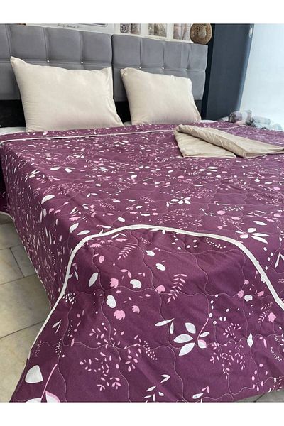 Sudemhome Claret Red Floral Patterned Double Quilted Bedspread Set