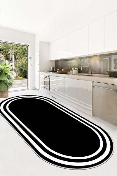 Confidence Home Makinede Yıkanabilir Kaymaz Taban Leke Tutmaz Siyah Oval Mutf...