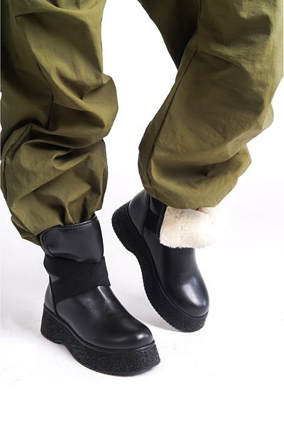 Shoesers Γυναικείες μπότες χιονιού με χοντρή σόλα με ελαστική γούνα στο εσωτερικό