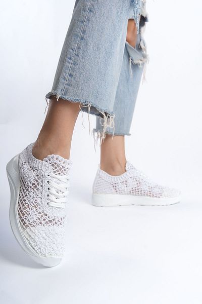 Shoesers Model tricotat de damă cu talpă confortabilă, cu șireturi, pantofi sport de vară