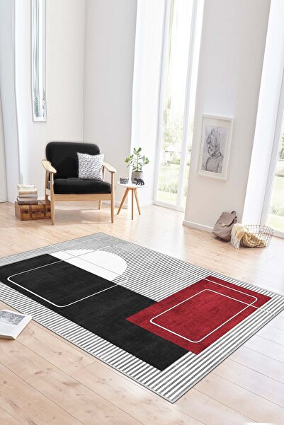 Lavita Home Dijital Baskı Yıkanabilir Kaymaz Siyah Salon Halısı Mutfak Halısı...