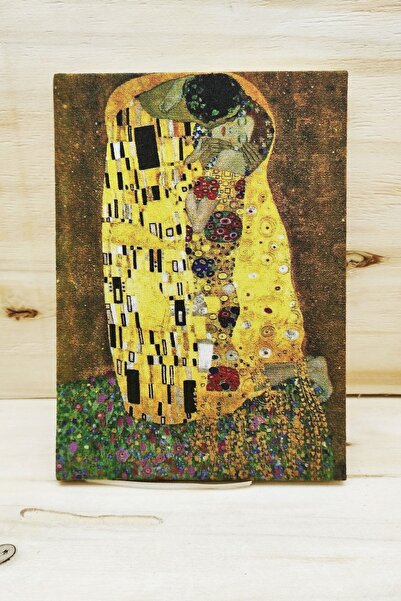 EL YAPIMI Gustav Klimt - Kumaş Kapaklı Defter Bej Renk 14x20cm
