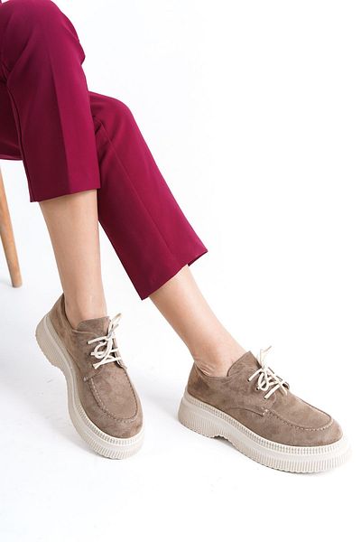 Shoesers Дамски ежедневни велурени обувки с връзки и мокасини Дебели удобни гъвкави подметки Мокасини с подплата
