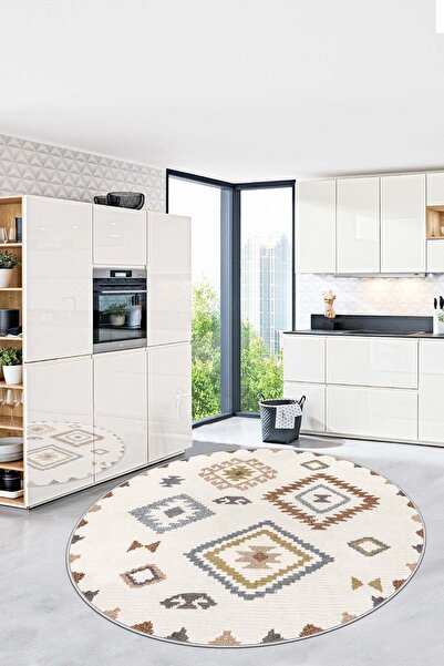 Confidence Home Dijital Baskı Yıkanabilir Kaymaz Taban Leke Tutmaz Yuvarlak M...