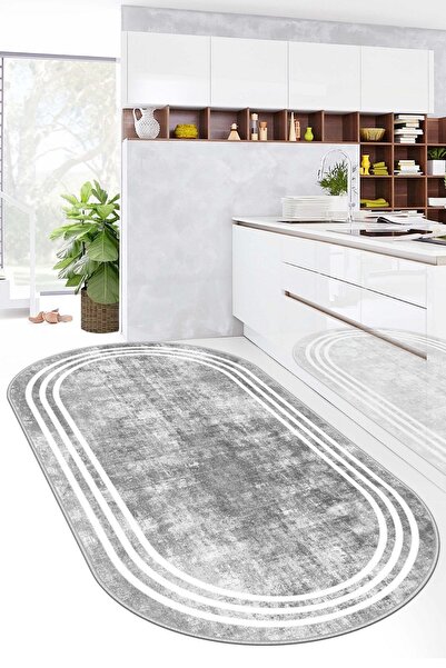 Confidence Home Makinede Yıkanabilir Kaymaz Taban Leke Tutmaz Gri Oval Mutfak...
