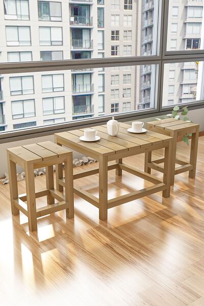 Givayo Mobilya ARES ÇAM BAHÇE BALKON MUTFAK 3'LÜ SET 2 SANDALYE 1 MASA